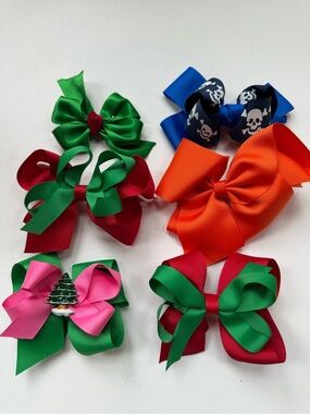 Boutique Girls Hair Bow Bundle | 6 Large Grosgrain Holiday & Everyday Bows